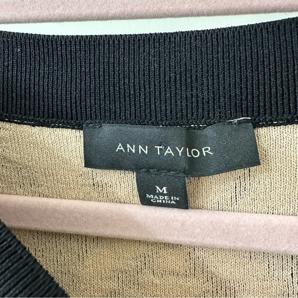 Ann Taylor Black Floral 3/4 Sleeve Sweater with Tan Underlay, Size Medium - Picture 3 of 8